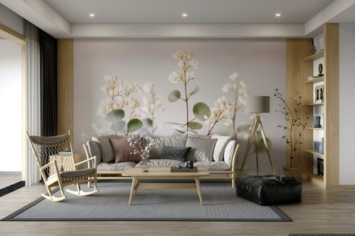 Light flower wallpaper for living room

