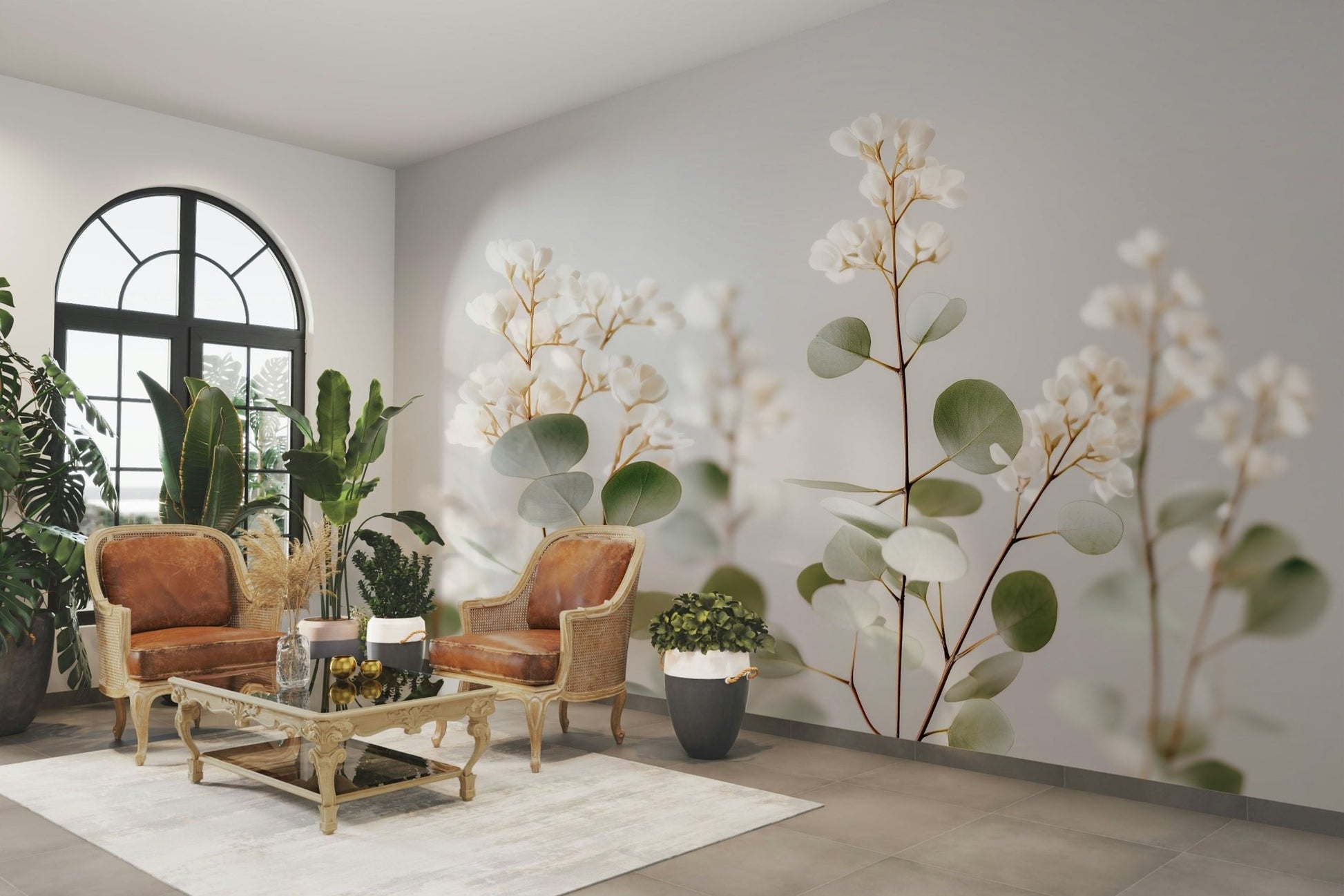 Whispering White Florals Wall Mural

