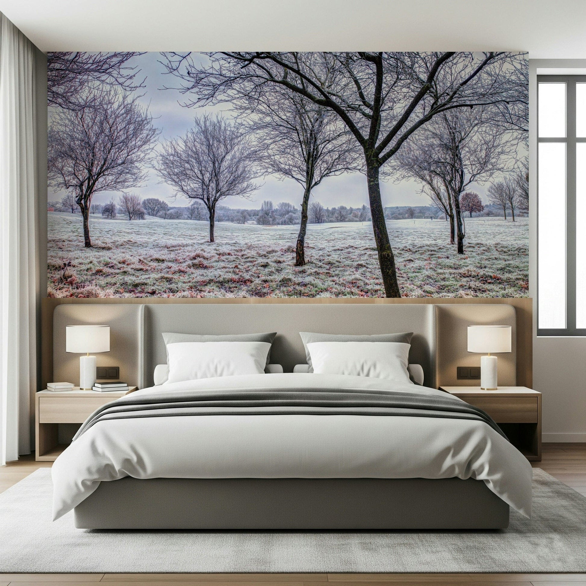 Pale light, cold season image, artwork, peel and stick wallpaper.