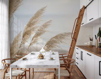 Calm Pampas wall mural gives an Kitchen and dining room a soft shoreline-inspired focus