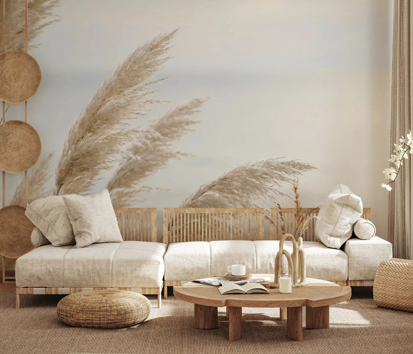 Shore Pampas wall mural creates a quiet look in a home office backdrop