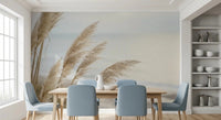 Beachside Pampas wall mural fits a Dining area with warm wood and light tones