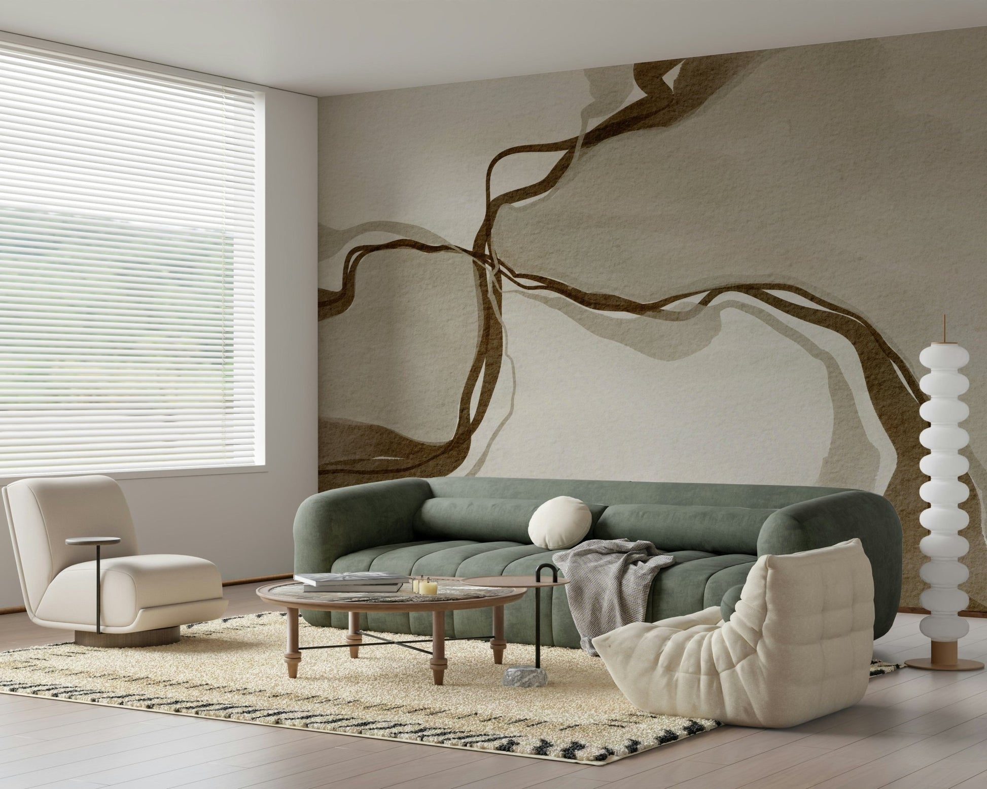 Whispers of Sepia decor element emphasizing freeform sketching in mud tints.