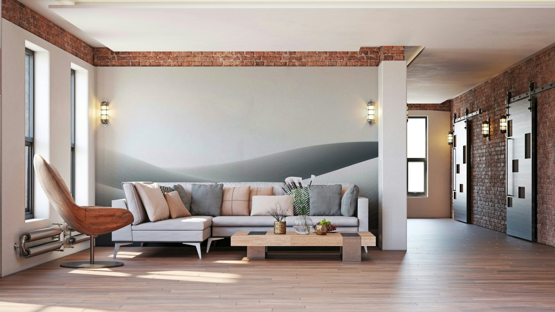 Windswept dune design in neutral wall mural

