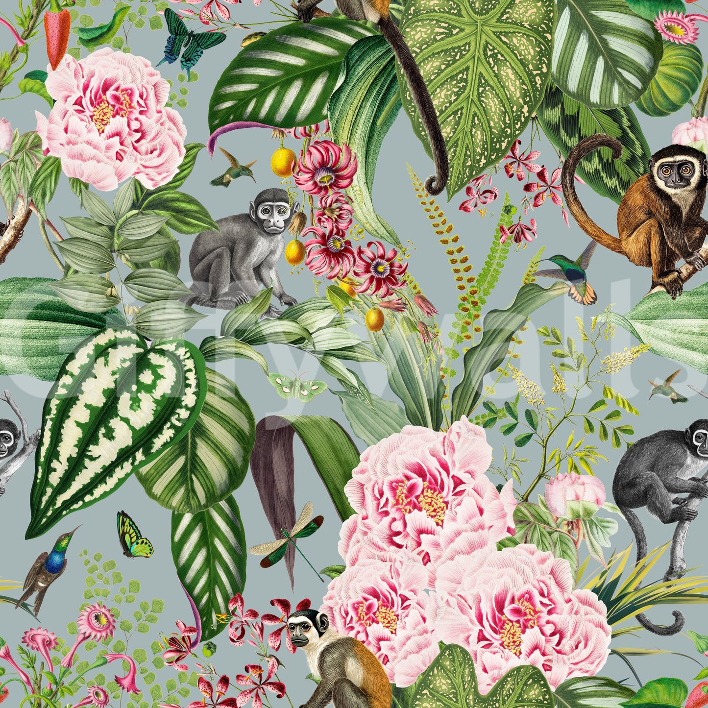 Botanical wallpaper with subtle tones, bringing the jungle indoors.

