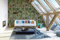 Painterly floral design inspired by jungle flora.

