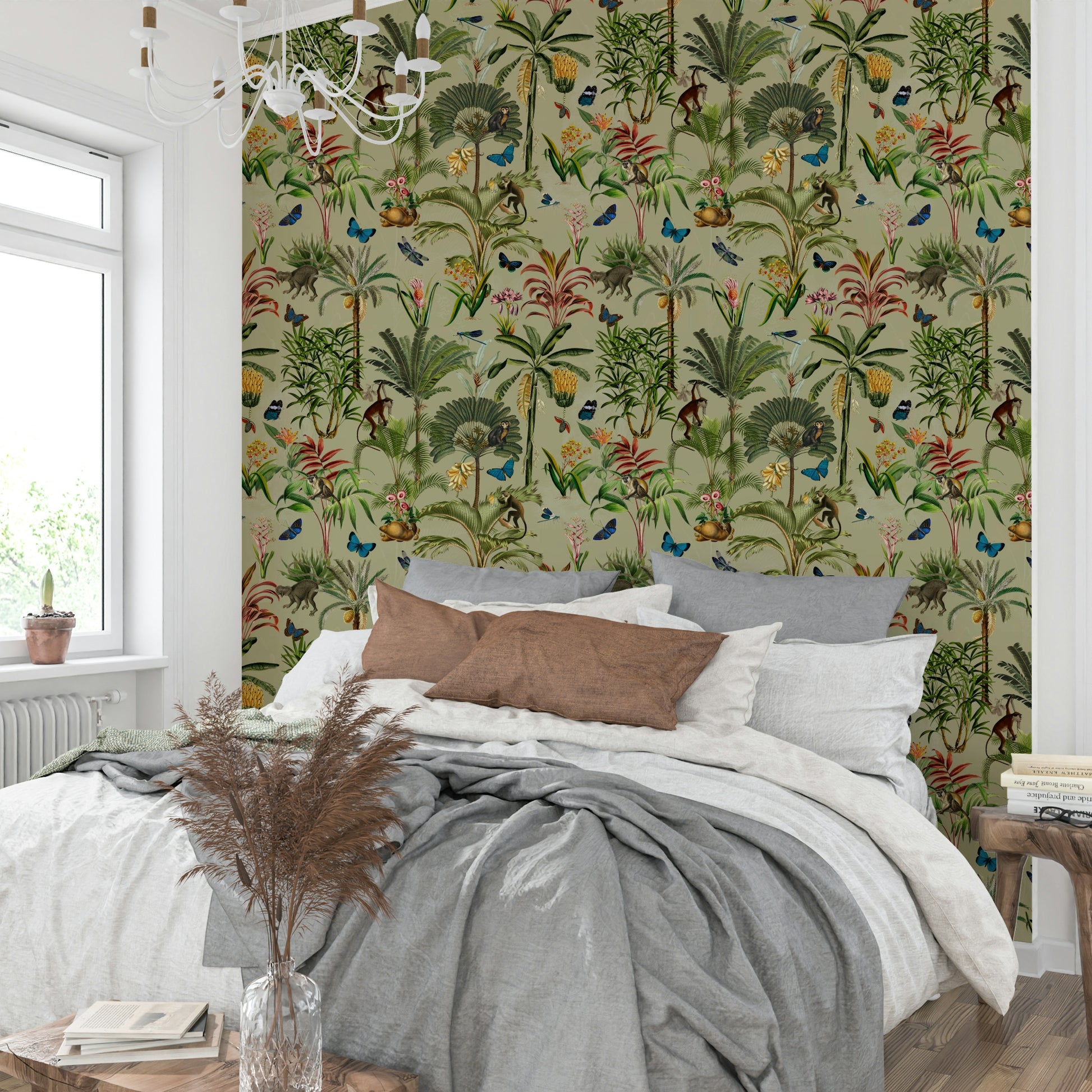 Whispers of the Jungle 3 Wallpaper with floral vines and watercolor texture.

