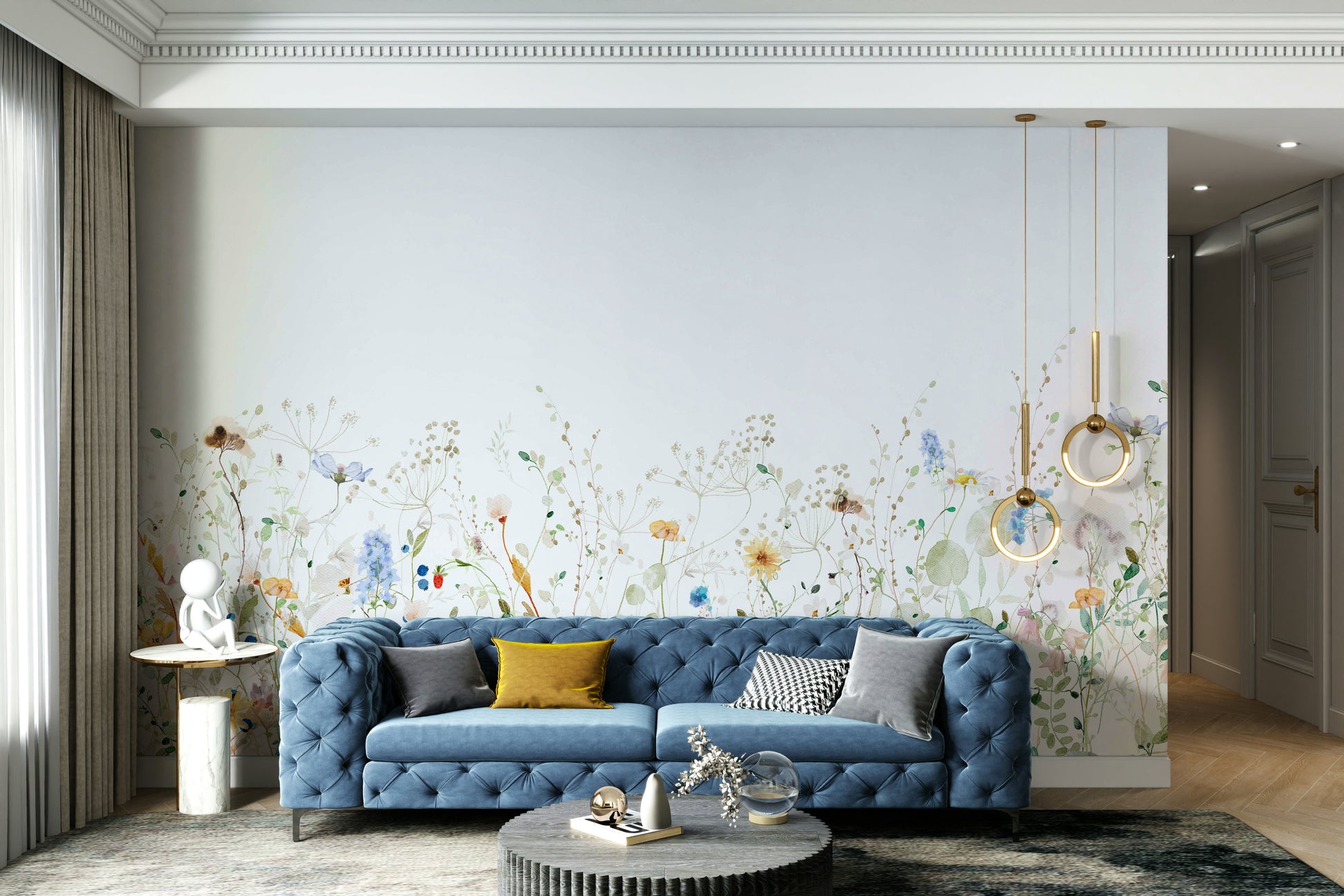 Hand-painted flower wallpaper

