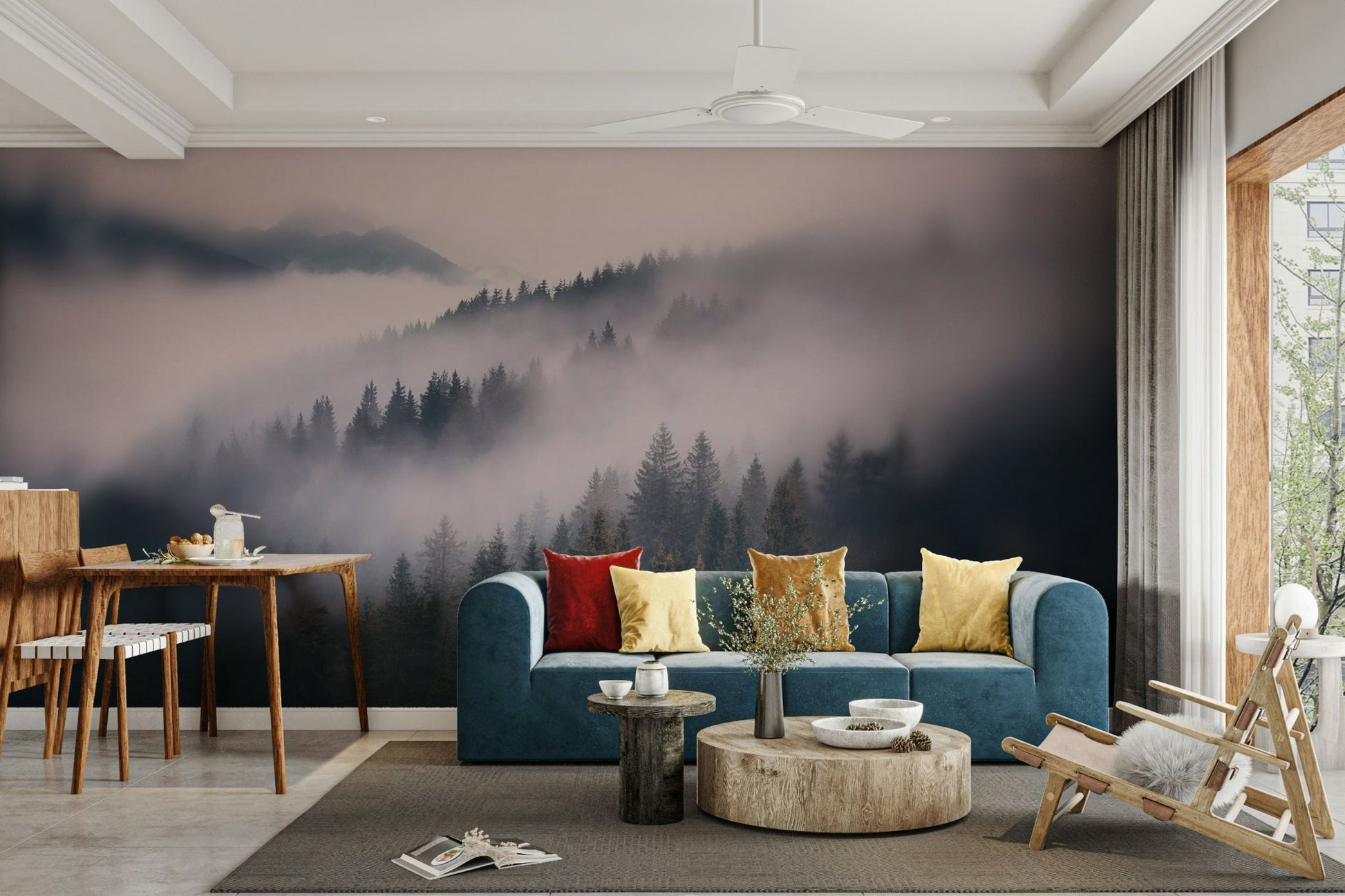 Enchanted foggy woods wall design

