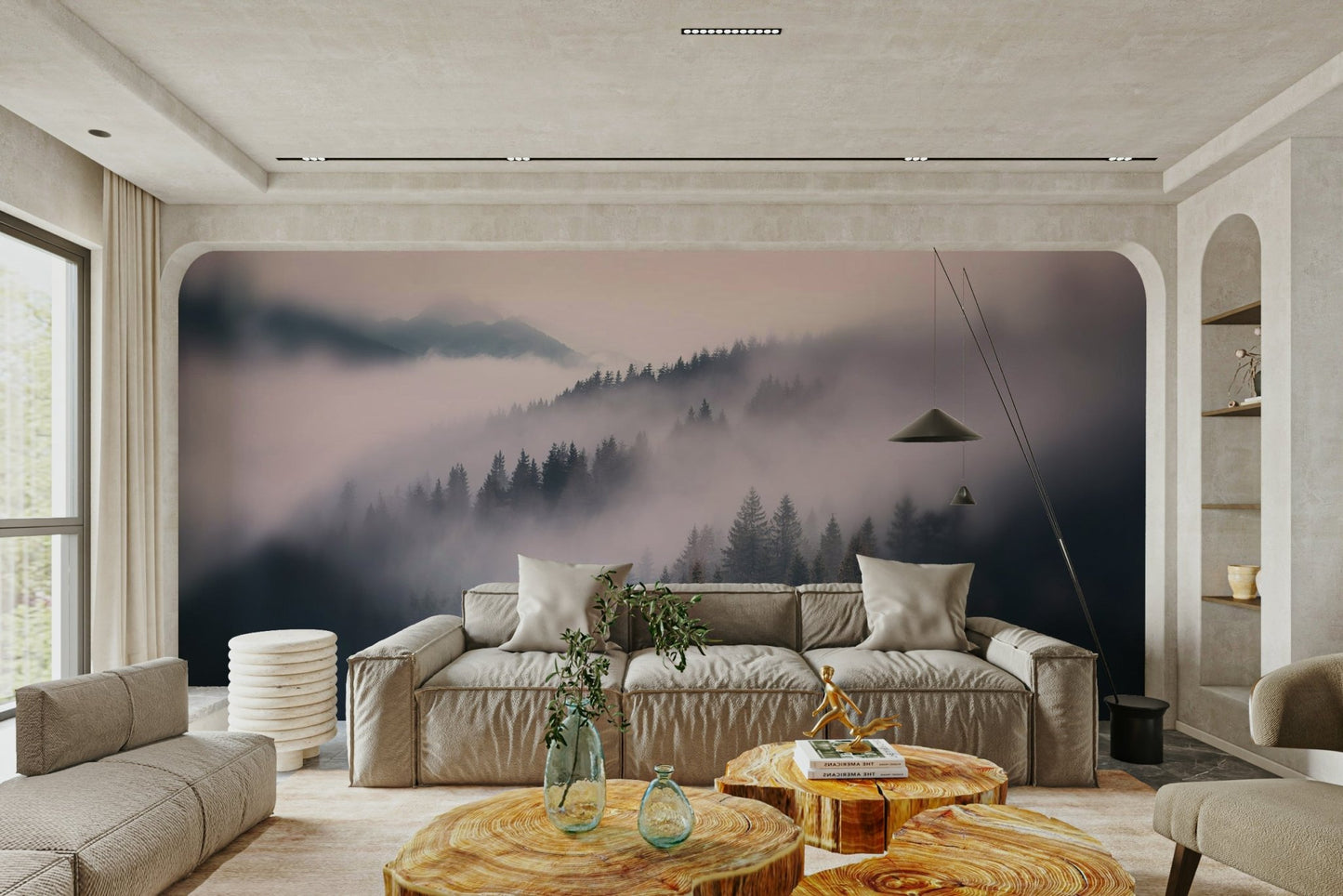 Atmospheric nature wall mural with woodland depth

