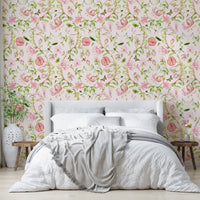 Elegant floral mural with watercolor vines and light cream base.

