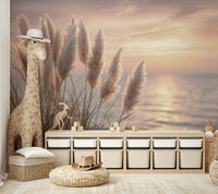 Gentle coastal-inspired mural with soft textures

