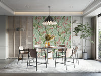 Close-up of Whispers of the Tropics Wallpaper with foliage.

