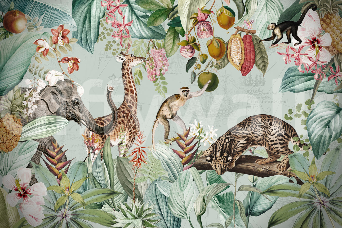 Wallpaper for walls showcasing a wild tropical vintage adventure


