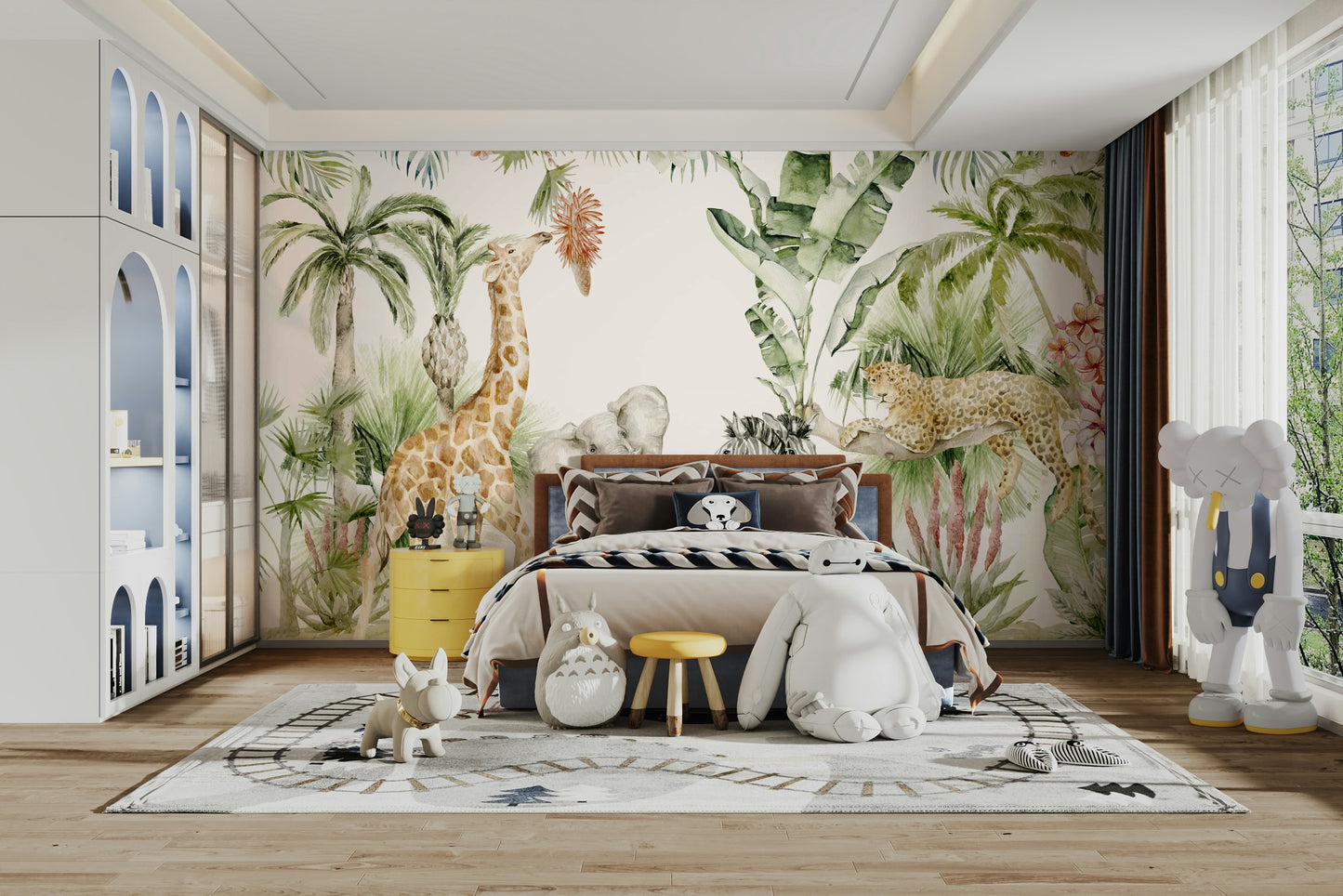 Nature-inspired wall mural with trees


