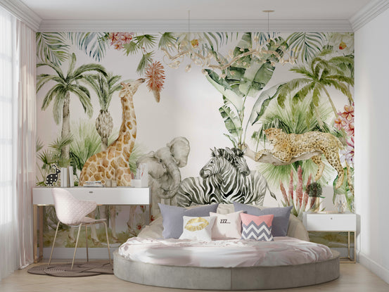 Woodland mural wallpaper with soft trees

