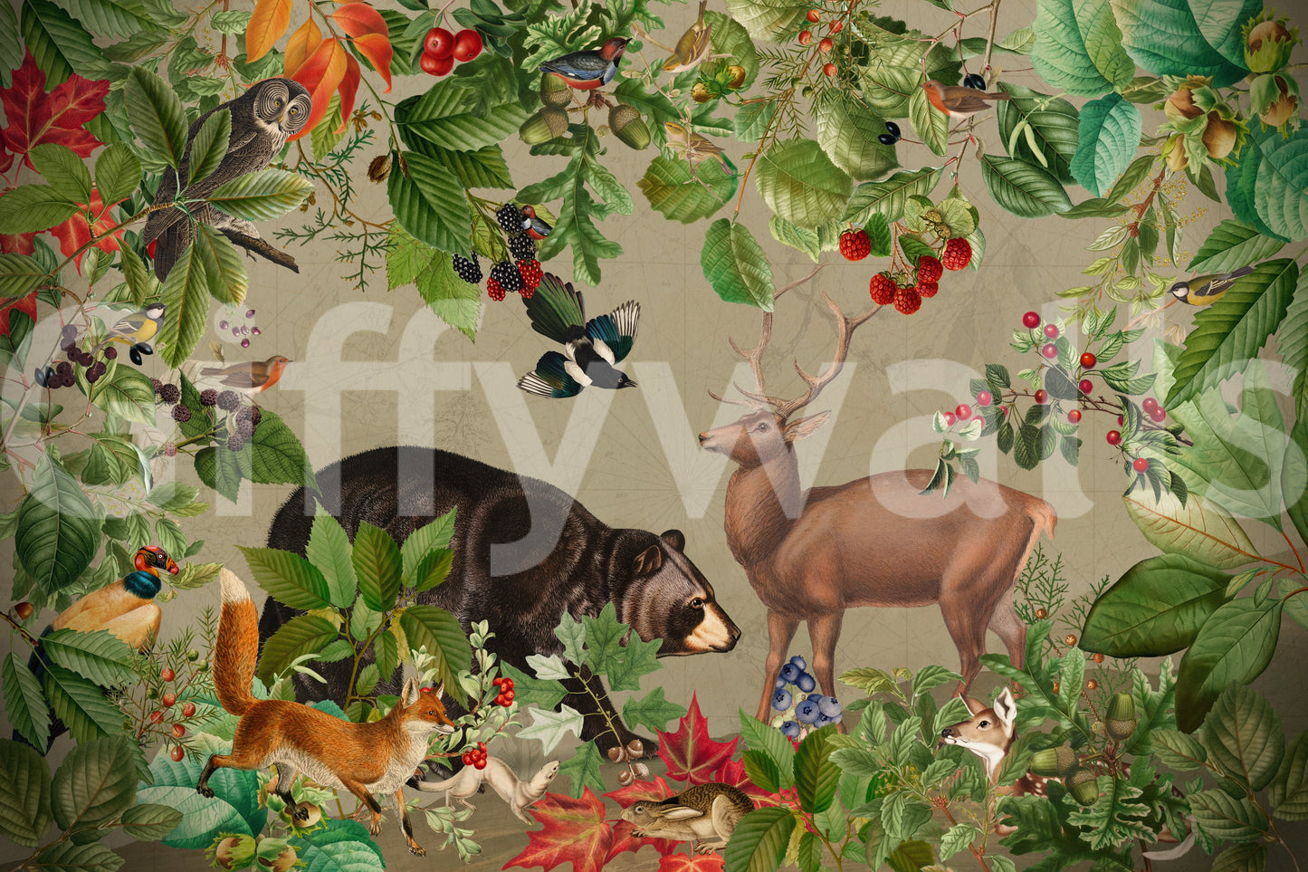 Soft tree and animal wallpaper

