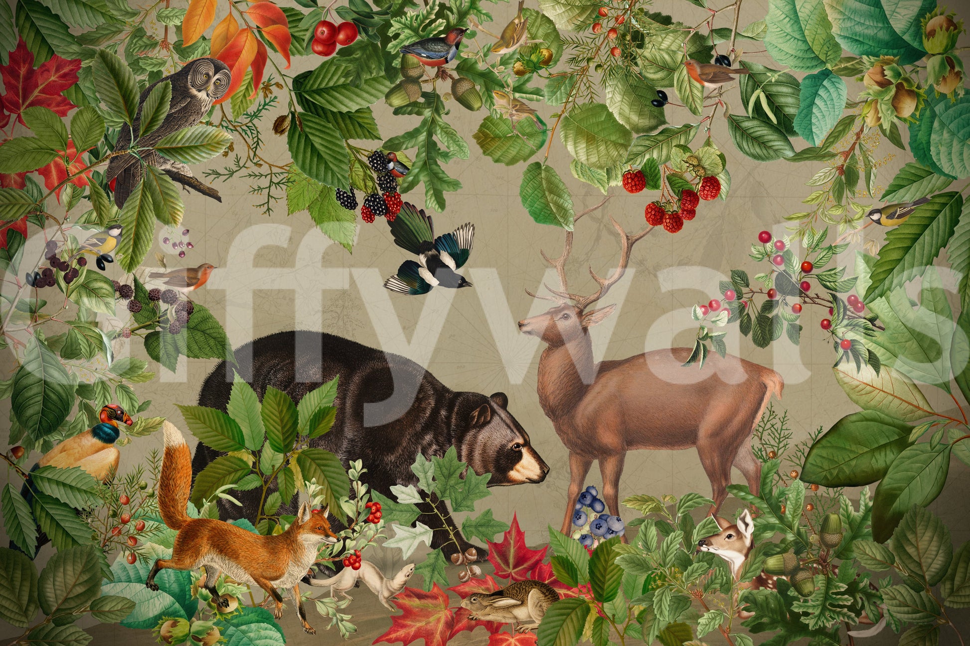 Soft tree and animal wallpaper

