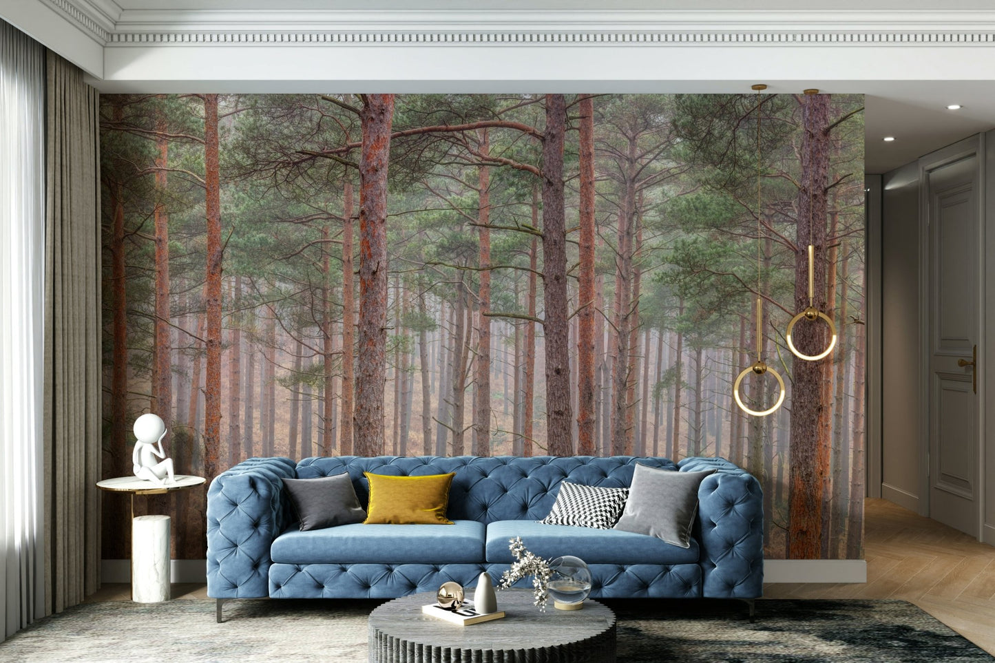 The colors are a muted palette of greens, grays, and browns.

