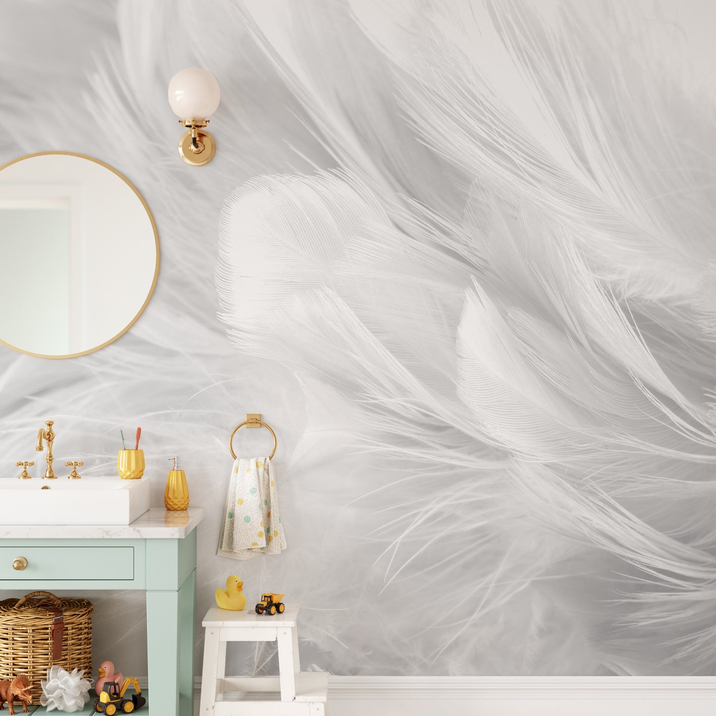 white bird feather Self Adhesive Wallpaper