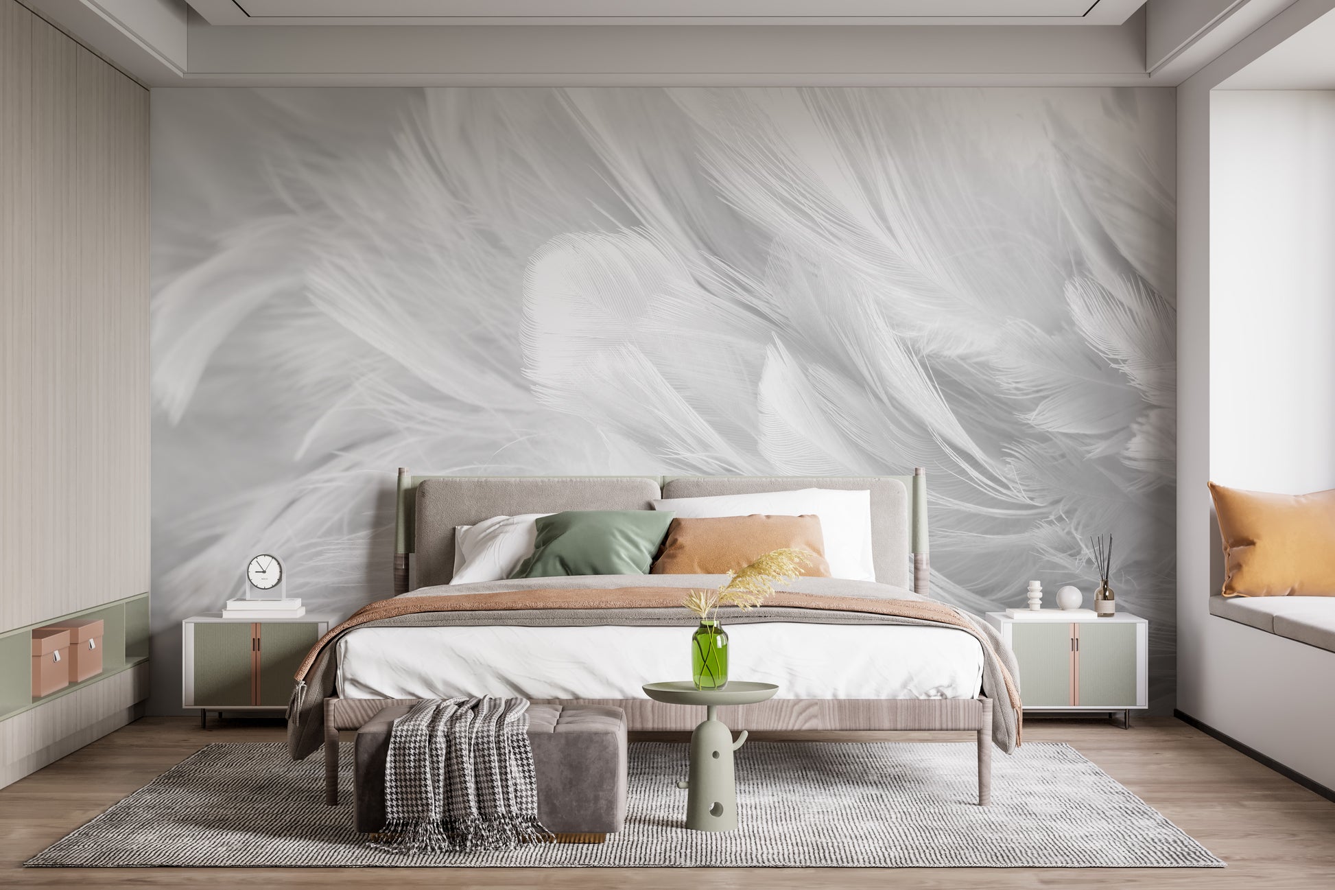 white bird feather wallpaper for walls