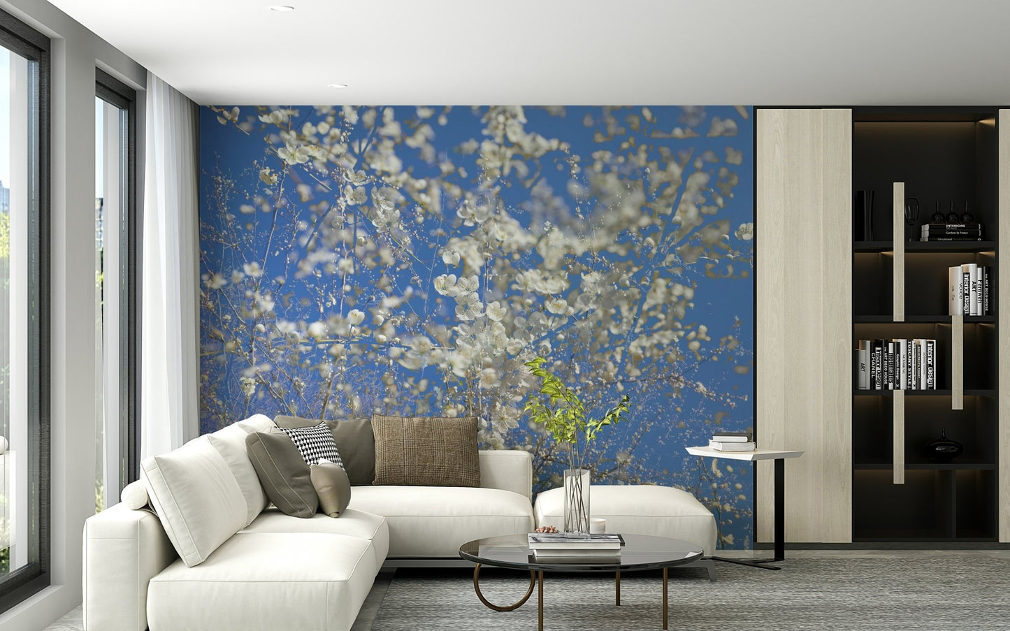 White Blossoms Against a Clear Blue Sky - Spring Nature Photography Wall Mural