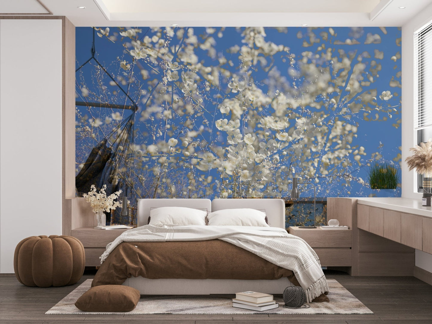 White Blossoms Against a Clear Blue Sky - Spring Nature Photography Wall Mural
