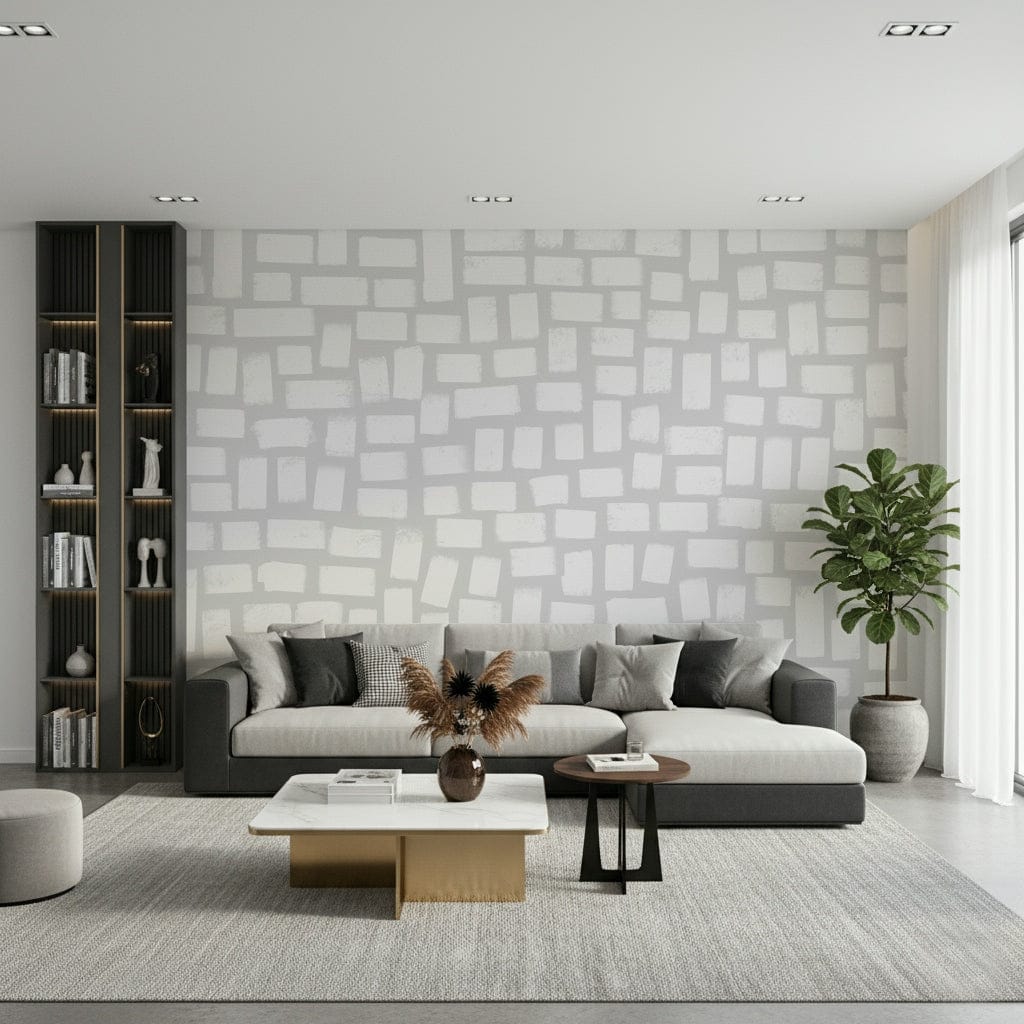 A graceful subtle pattern wall mural in cool, neutral tones.