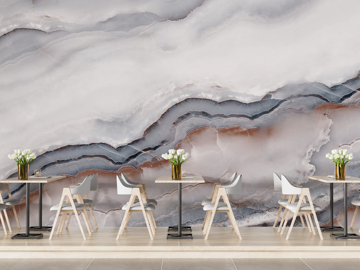 Striking White Clouded Marble Wallpaper Mural - Giffywalls