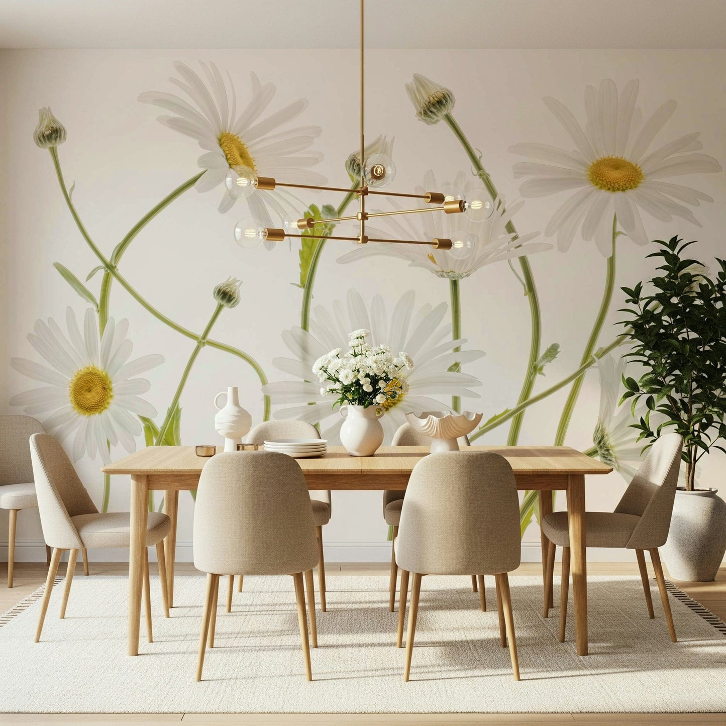 A beautiful serene daisy wallpaper mural for a modern home.

