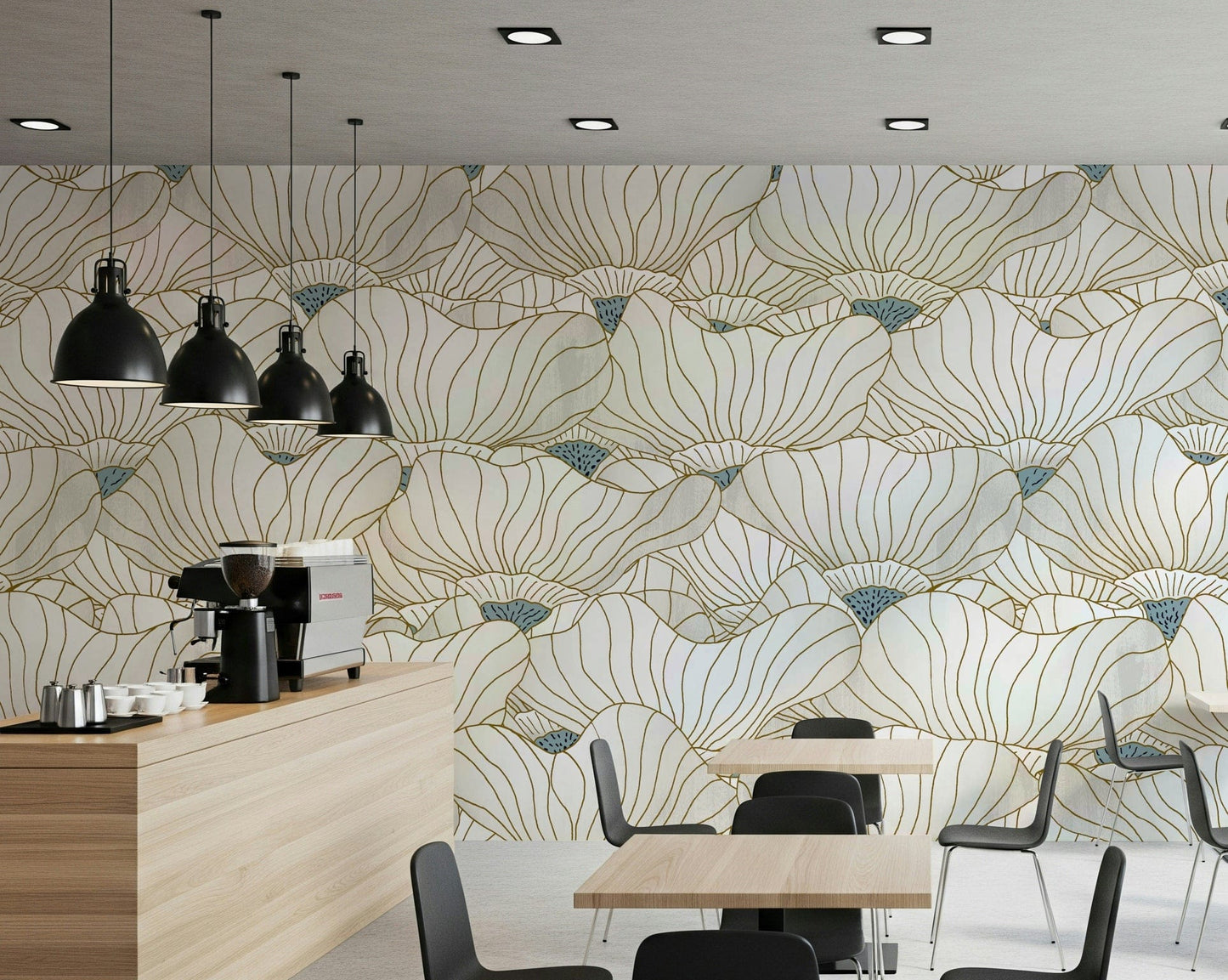 Dusty White Botanical Bloom Waves  Wall Mural