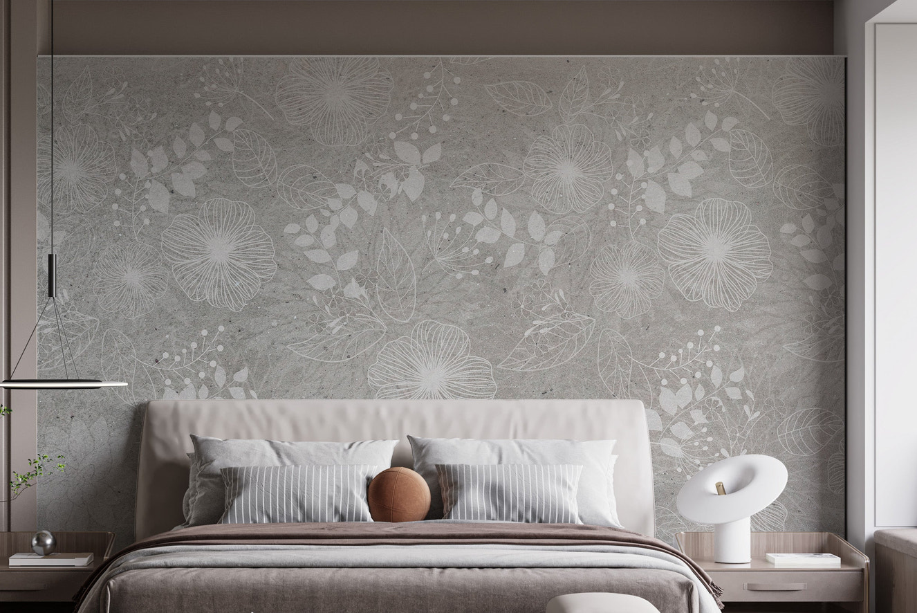White blossoms on a serene gray wallpaper