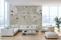 Nature-inspired white floral wallpaper 