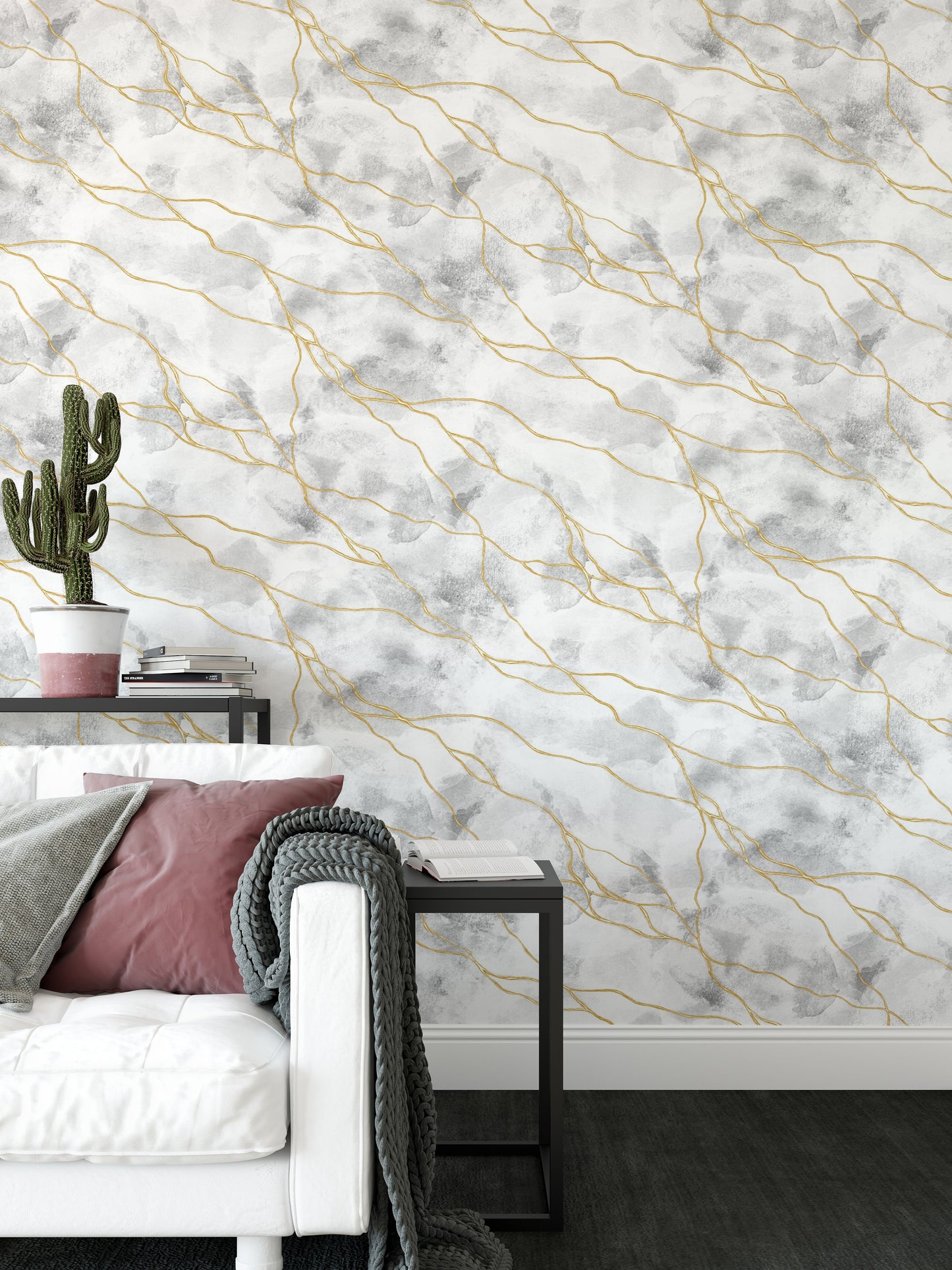 Luxury marble-look wallpaper for modern interiors


