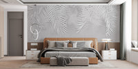 Concrete-inspired palm leaf wall mural
