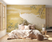 Artistic wallpaper featuring white peacock design
