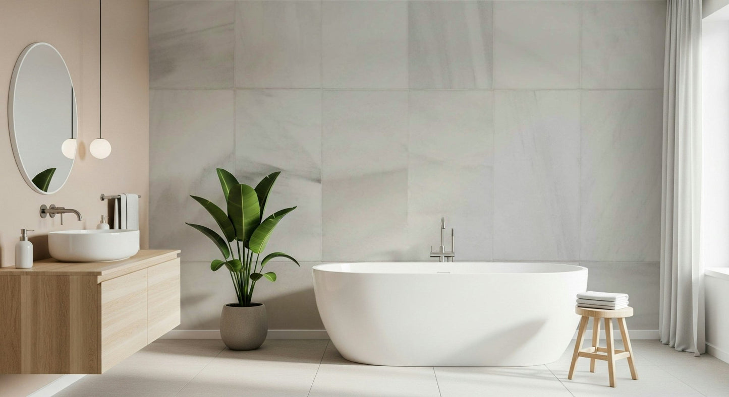 Decorative wall mural with layered white stone blocks for modern, minimalist, or industrial-inspired décor.