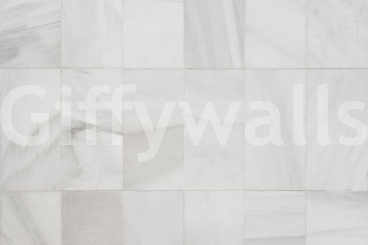 White Stone Blocks wallpaper mural close-up showing the grid of pale white and grey marble-like tiles
