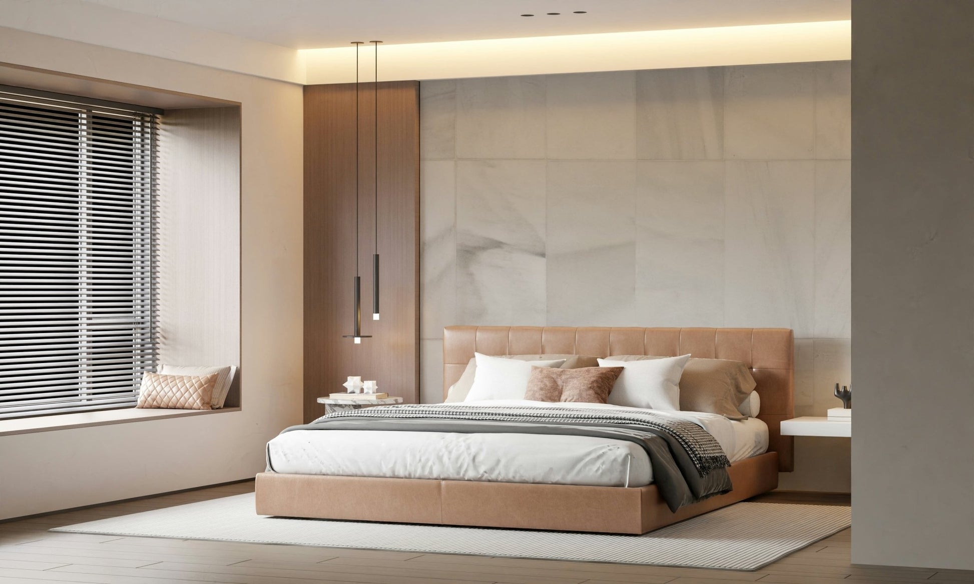 Layered stone block wallpaper mural with neutral white tones for timeless, stylish interior design.