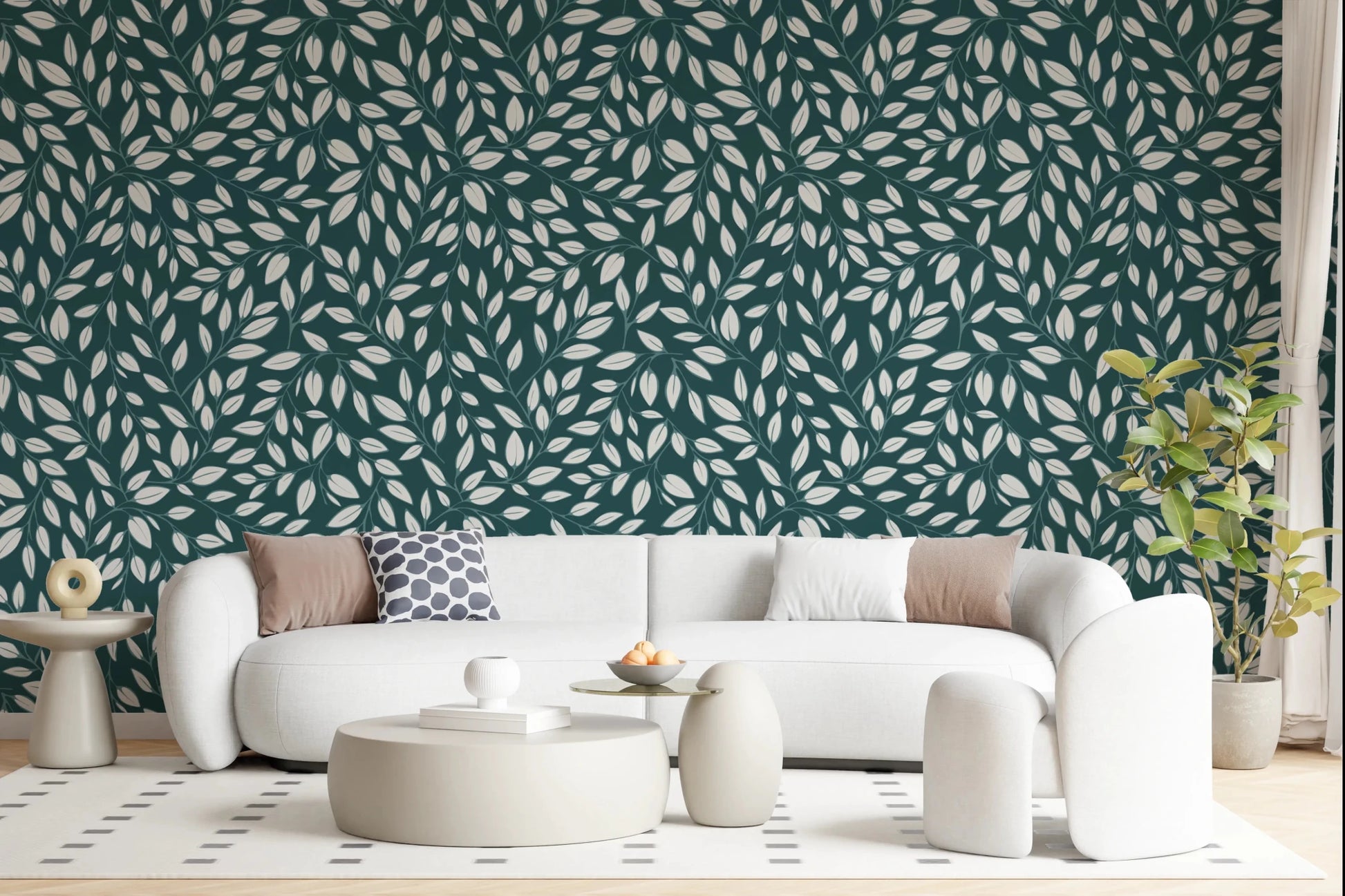 White Vines on Teal Wallpaper⁠