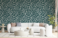 White Vines on Teal Wallpaper⁠