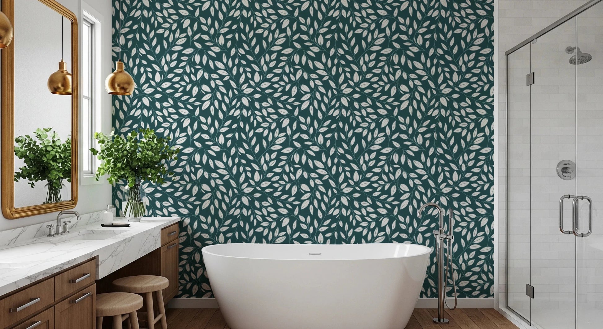White Vines on Teal Wallpaper⁠