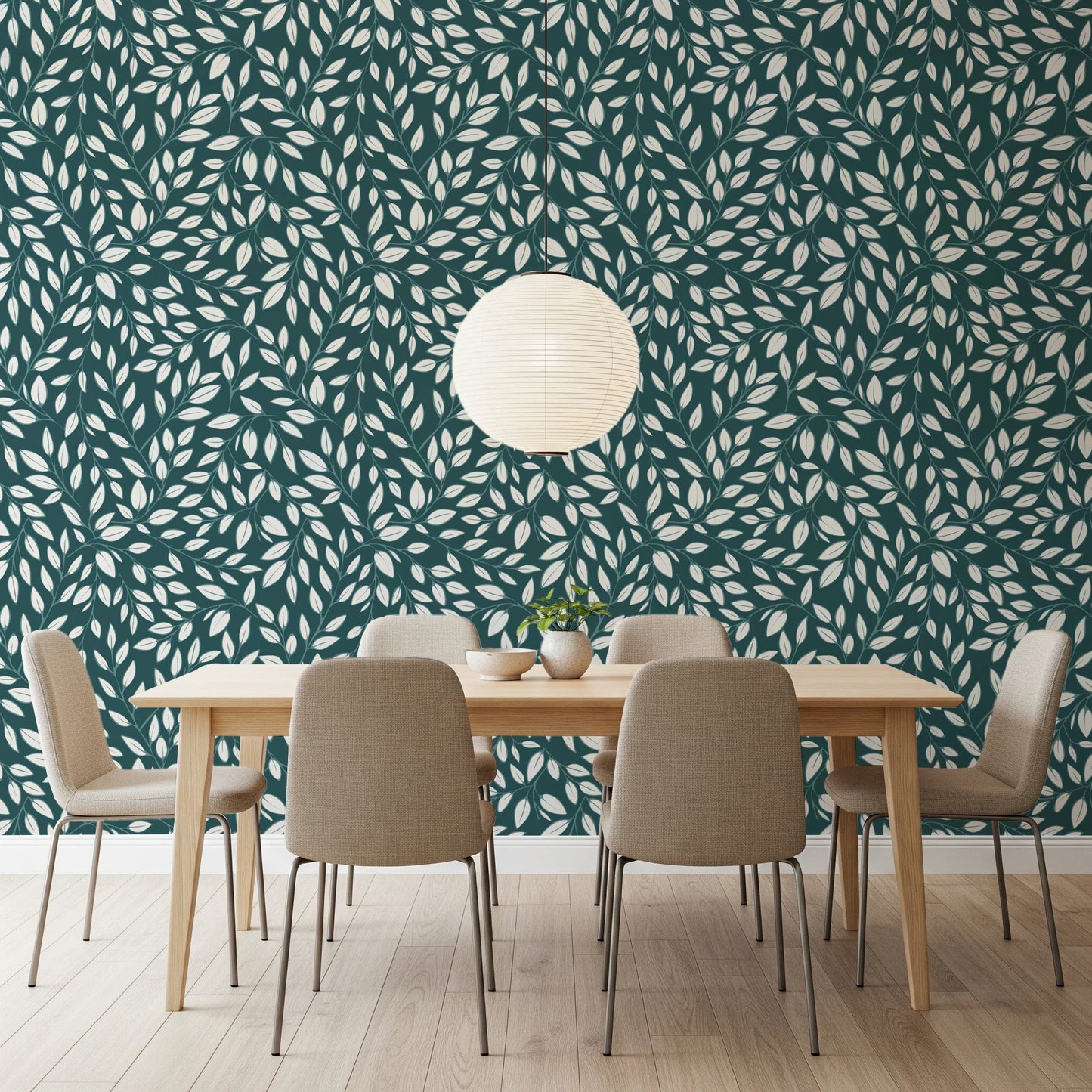 White Vines on Teal Wallpaper⁠