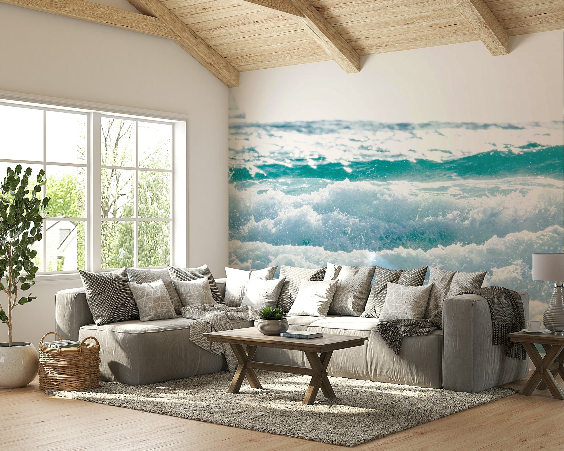 A peaceful pure white mural on decorative wallpaper.

