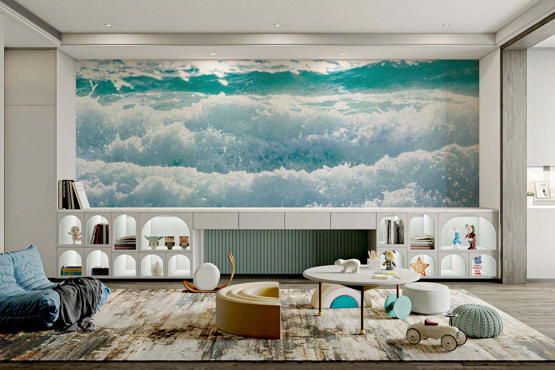 A graceful subtle pattern wall mural in bright, neutral tones.

