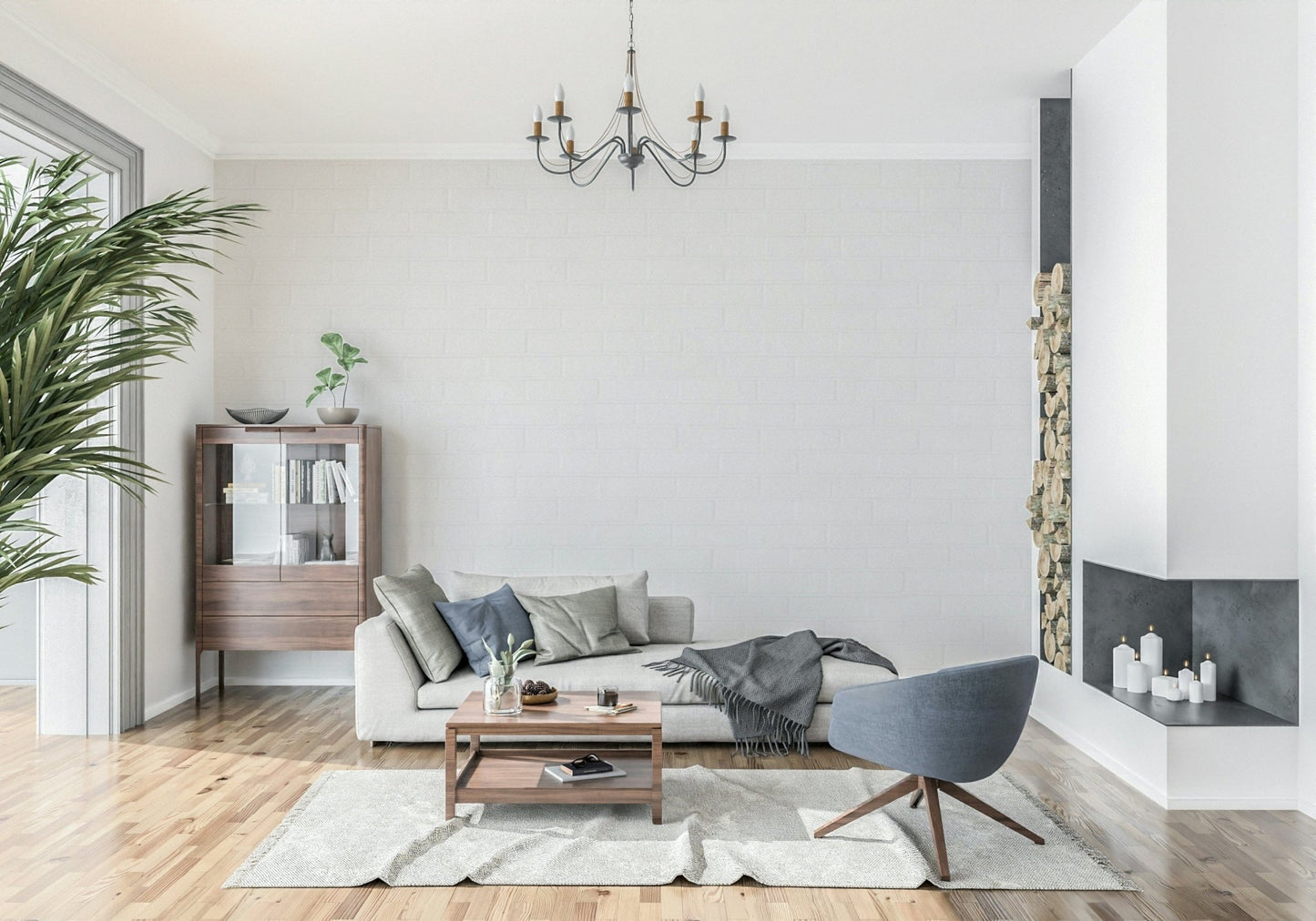 Whitewashed textured wallpaper mural with layered subtle tones for a clean yet rustic feel.
