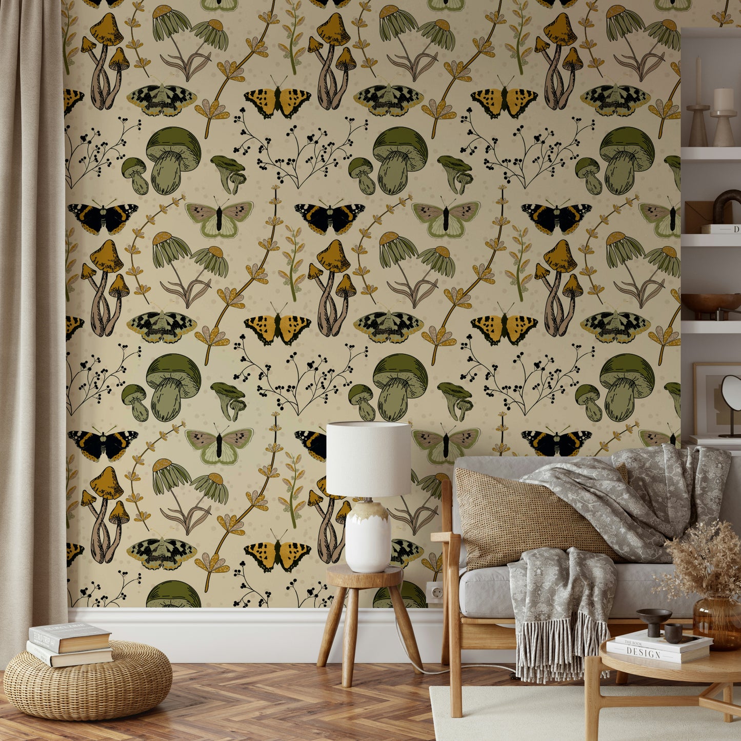 Autumn meadow mural with soft floral texture

