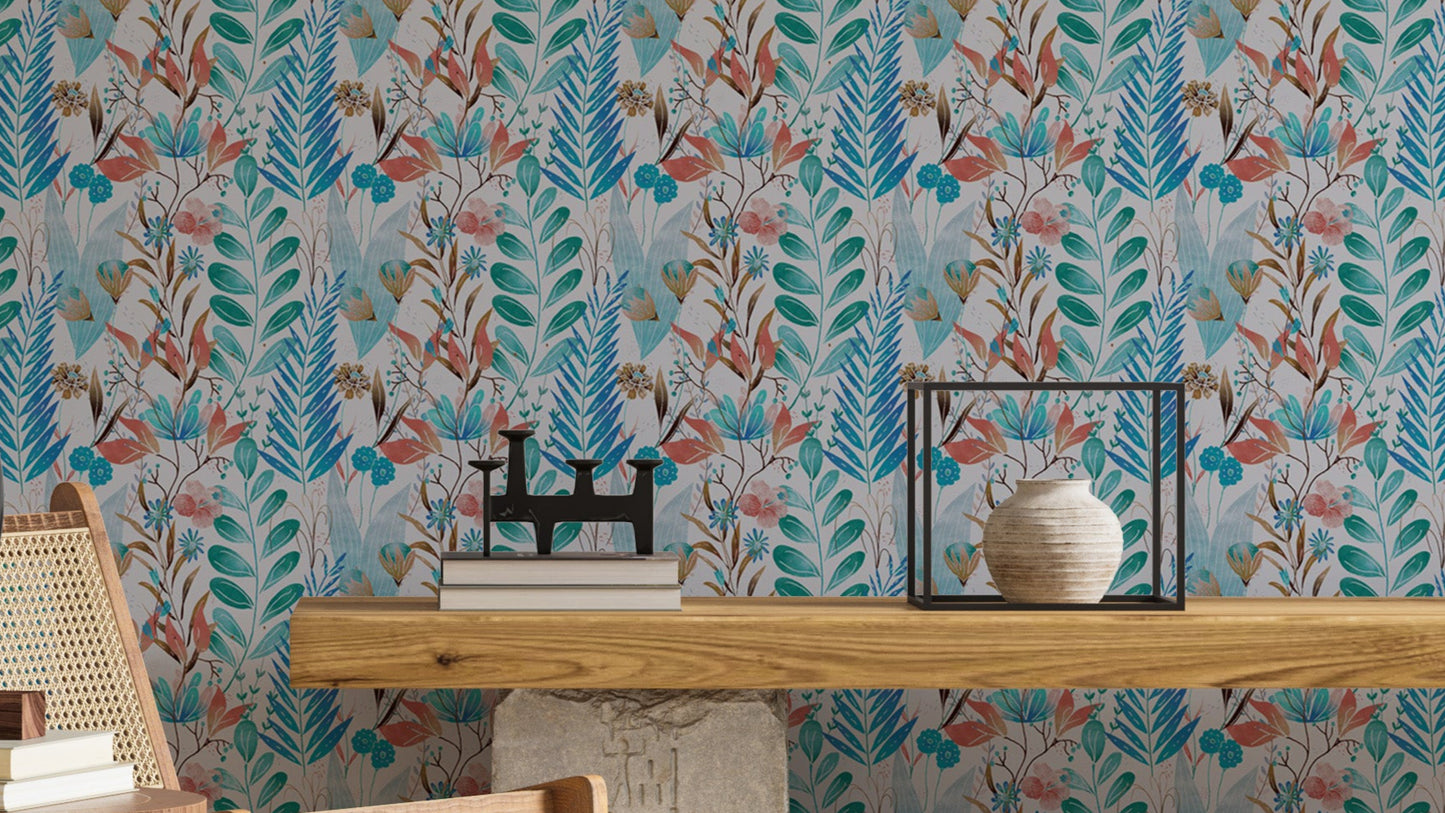Wild Bloom Symphony Blue Wallpaper