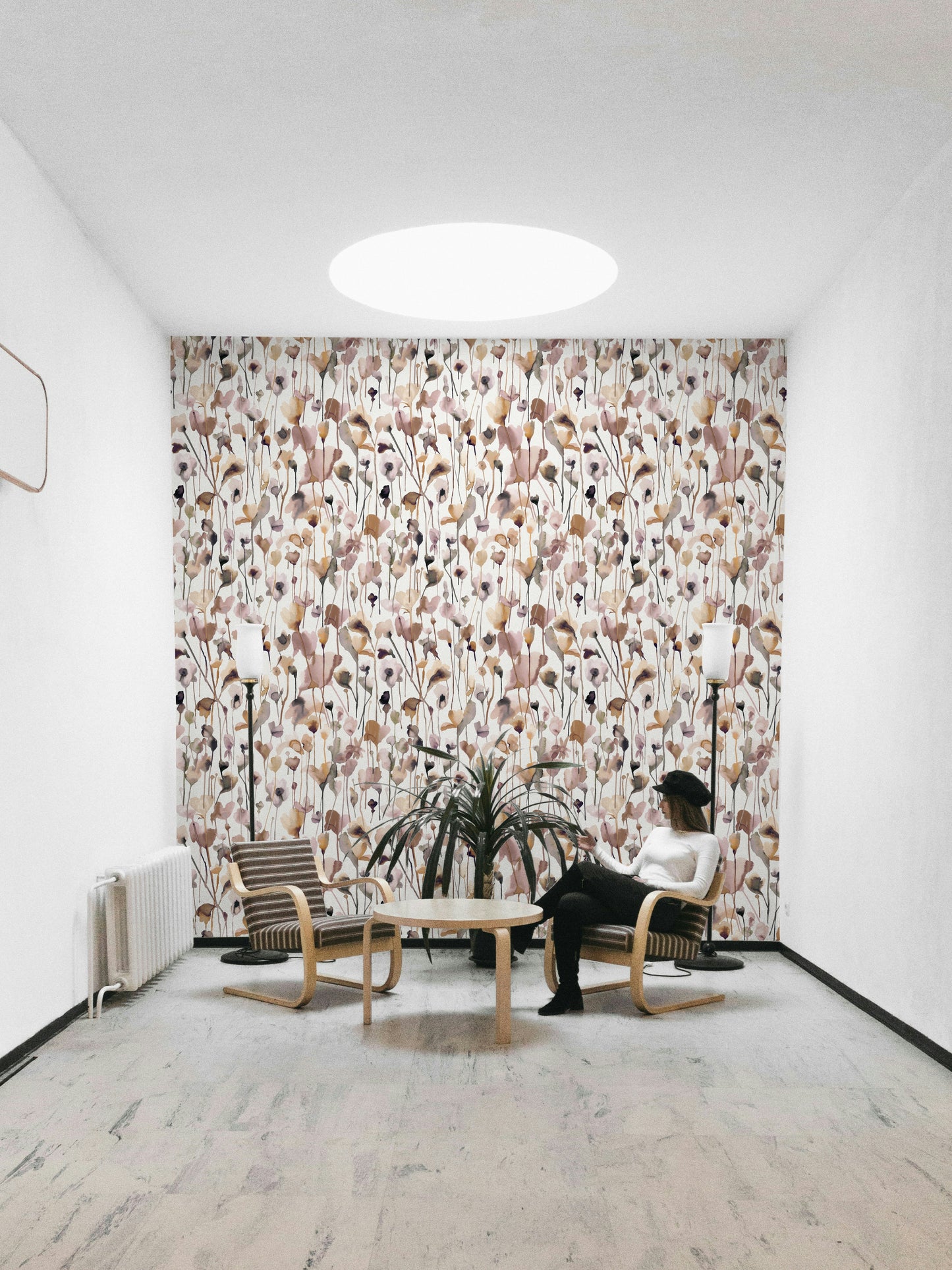Rustic floral wallpaper for cottage or nature-inspired rooms.

