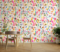 Soft pink botanical mural for a cosy snug or reading nook in a flat.